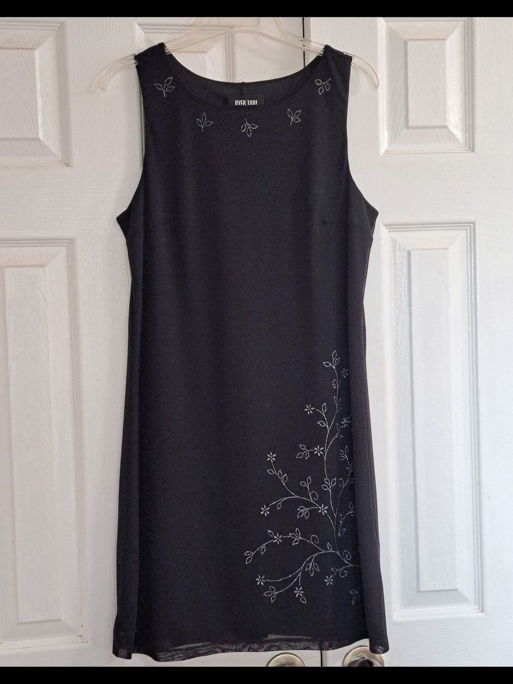 Vintage Sparkle Floral Black Sleeveless Tank Sheer Overlay Mini Sheath Dress